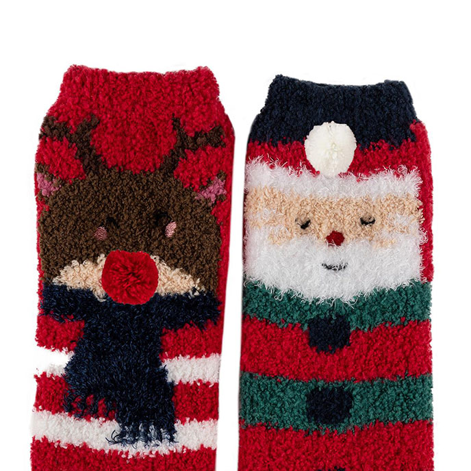 totes Kids Super Soft Slipper Socks (Twin Pack) Santa/Reindeer Extra Image 2